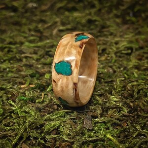 Birch Bent Wood Ring with Turquoise, Bent Wood Ring, bentwood Ring, Men's birch wood Ring, Jasper, Malachite, turquoise, mens turquoise ring image 7