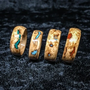 Birch Bent Wood Ring with Turquoise, Bent Wood Ring, bentwood Ring, Men's birch wood Ring, Jasper, Malachite, turquoise, mens turquoise ring image 2