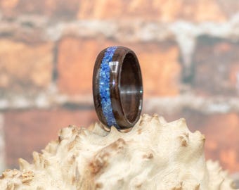 Ebony wood Lapis Lazuli Inlay ring, Bent Wood Ring, bentwood Ring, Men&#39;s lapis ring, anniversary wood ring, wedding, love, blue stone ring