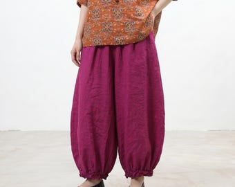 Pantalones bohemios coloridos con forma de farol, culottes de ramio en capas, pantalones cómodos con cintura tipo paperbag, pantalones veraniegos vibrantes de gran tamaño, ajuste holgado.