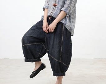 Pantalones vaqueros holgados, vaqueros anchos y cortos, culottes informales de corte holgado, ropa urbana cómoda de pierna ancha, cintura elástica para verano