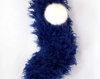 blue fake fur x-mas stocking / super soft santa claus stocking, santa claus , x-mas boot, mens x-mas stocking, blue funky x-mas stocking