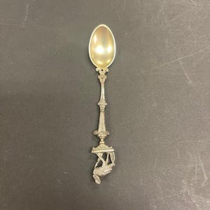 Antique Solid Silver 800 Piety Stork Pelican Figural Gold Wash Bowl Teaspoon SS3