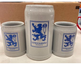 Set of 3 Vintage Lowenbrau Handmade Mugs from Germany