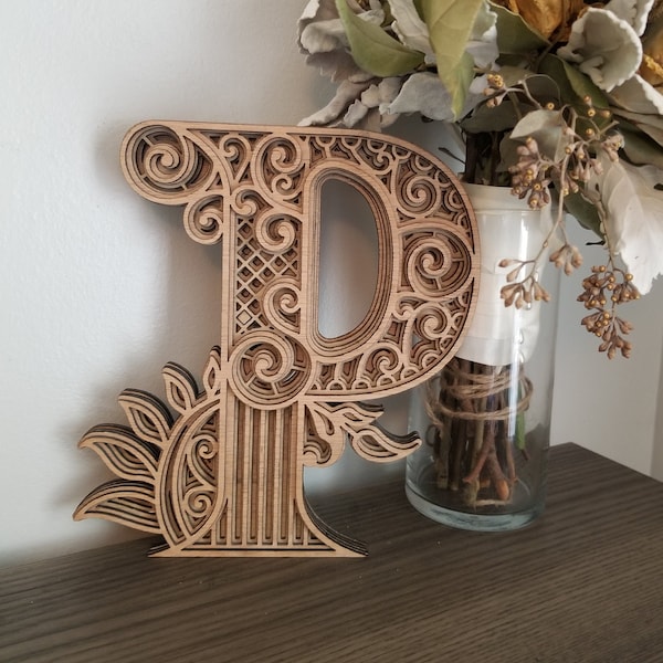 Letter P - Wood Multi-layered Monogram, 3D Layered Art Letters, Wall and Home Decor,  Wall Art, Laser Cut Single Letter