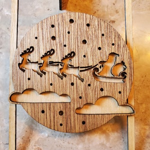 Santa with Sleigh, Mini Art, Greeting, Weddings, Card cover/insert  Laser cut wooden card cover/insert, Wall and Home Décor and art