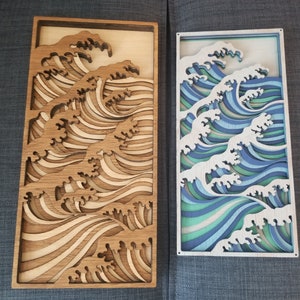 Ocean WAVES  - Wood Multi-layered Design, 3D wood Layered Art, Wall and Home Decor, Laser Cut Wall Art