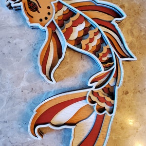 Koi Fish - Wood Multi-Layered Design, 3D Layered Art, Wall and Home Decor, Laser Cut, Laser Cut Wall Art