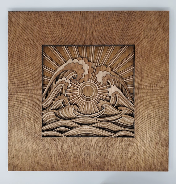 3D, Multi Layered, Japanese Wave Scene. Laser Cut and Laser Etched