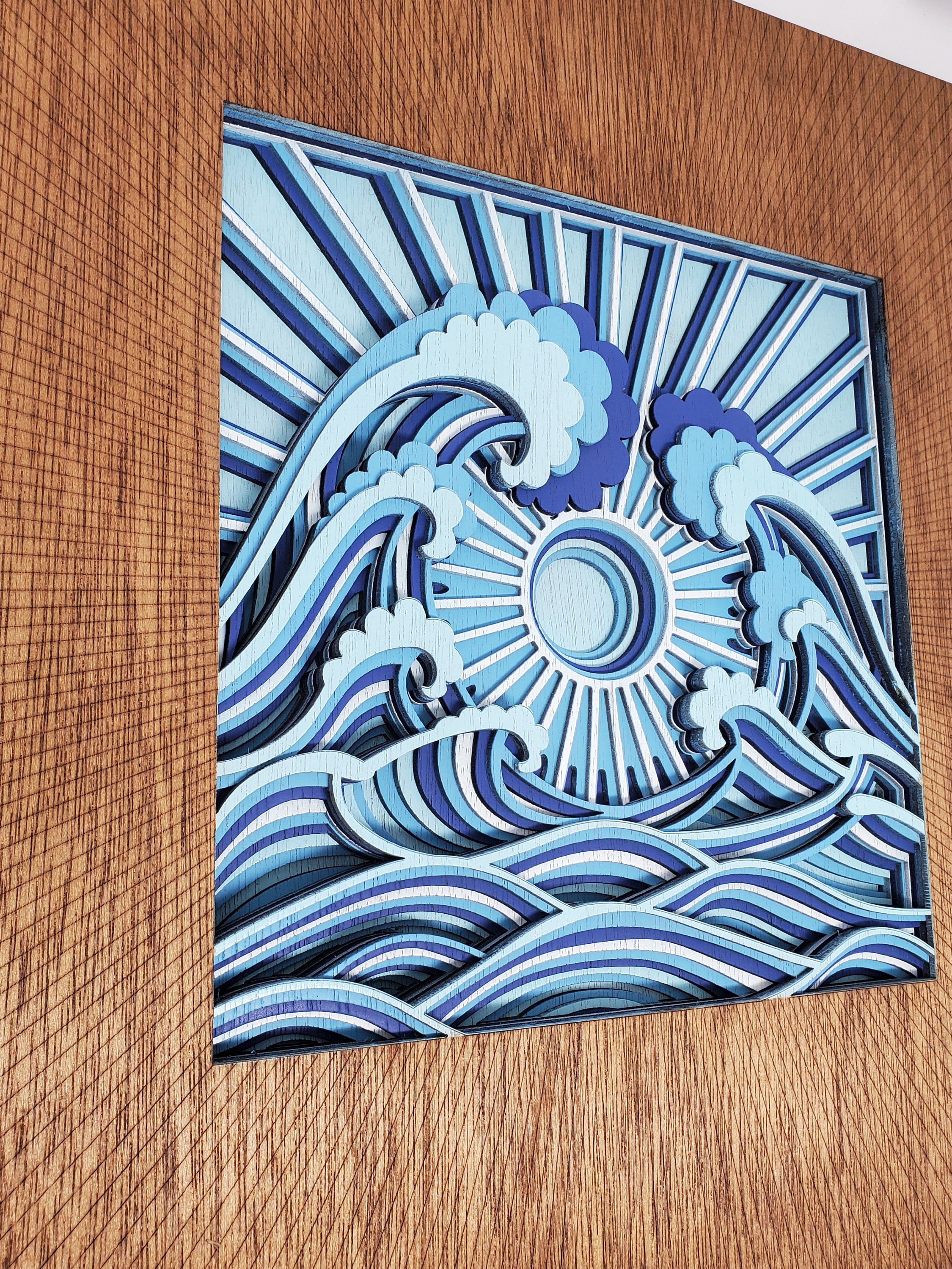 3D, Multi Layered, Japanese Style Wave Scene. Laser Cut and Laser