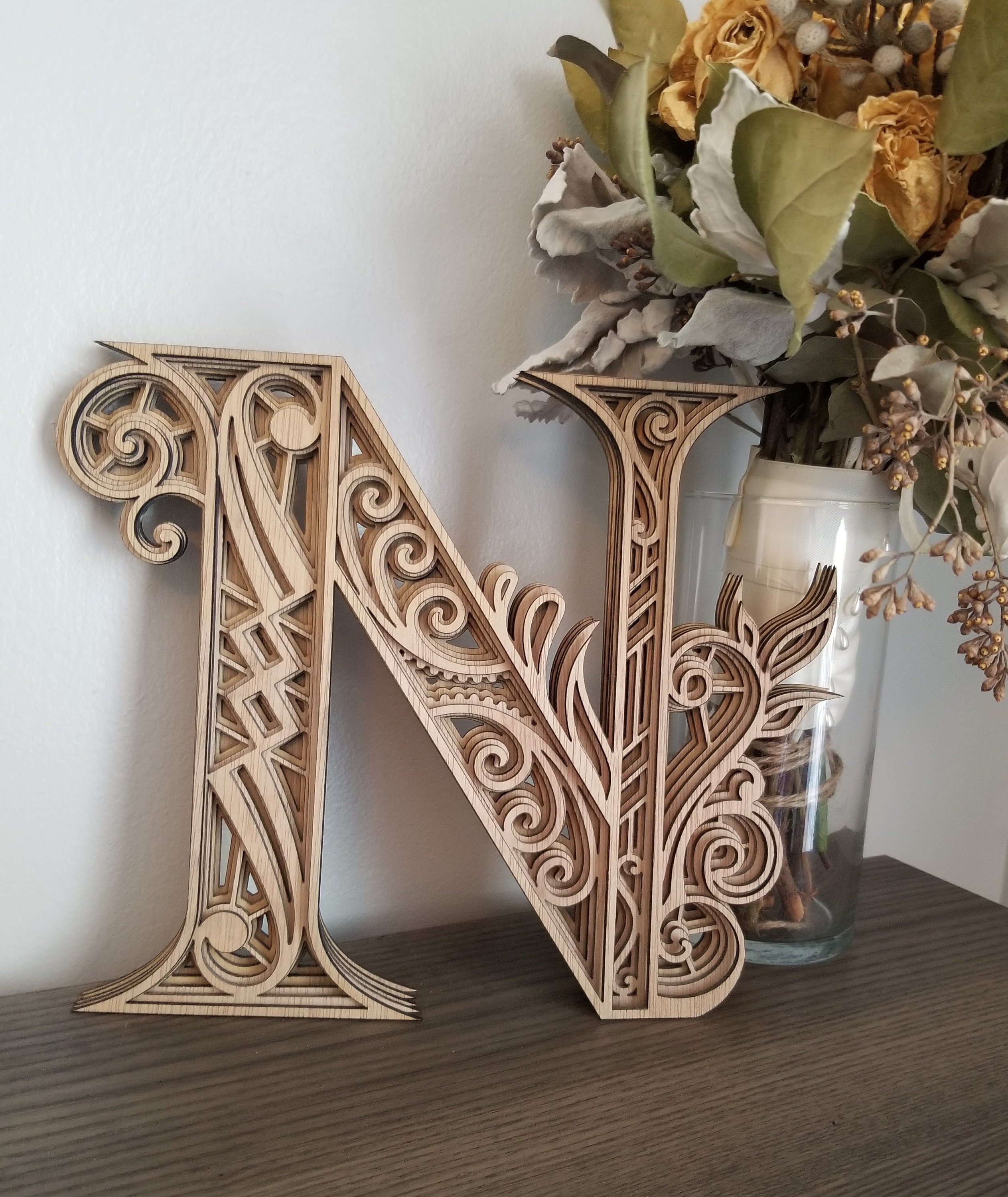 Laser Cut Wood Letter N - 3D Layered Monogram Art - Etsy