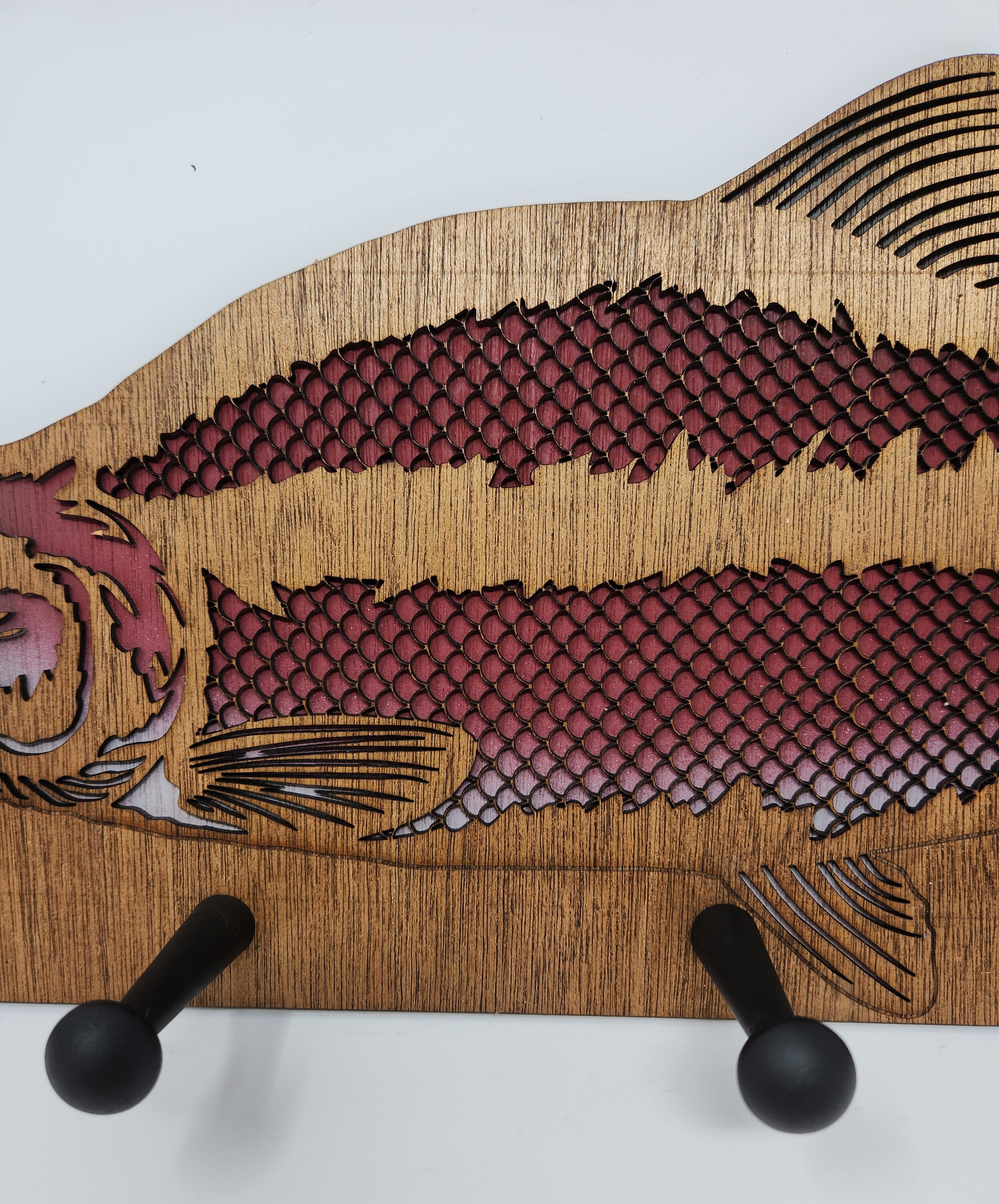 Fish Hat Rack Custom Sockeye Salmon Laser Cut Wooden 5 Peg Hat Rack. Multi-layered ...