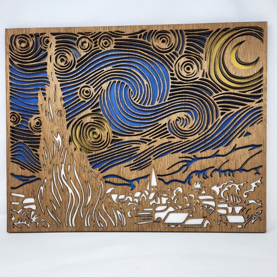 Van Gogh Starry Night 1889 - Wood Multi-layered Design, 3D Layered
