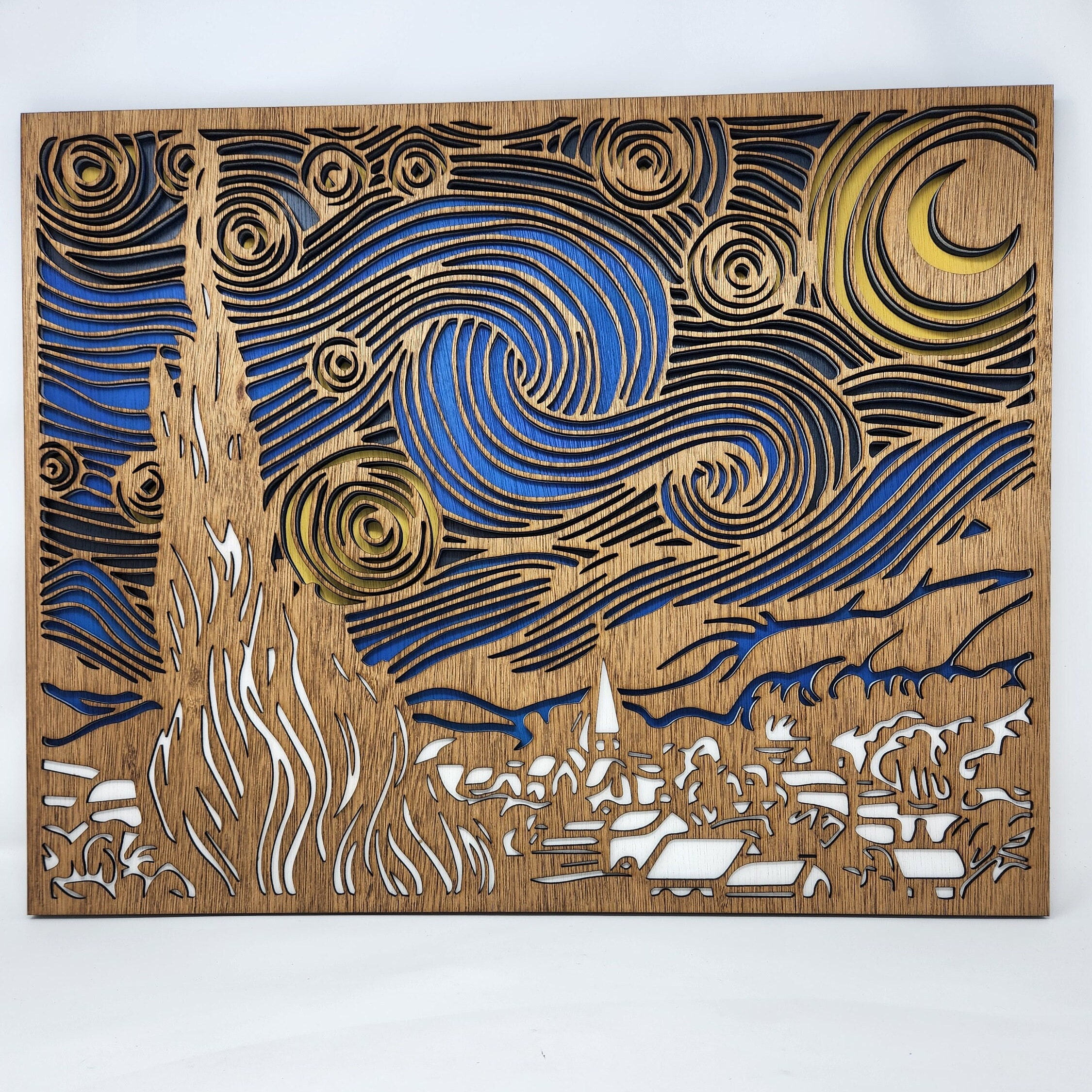 Van Gogh Starry Night 1889 - Wood Multi-layered Design, 3D Layered