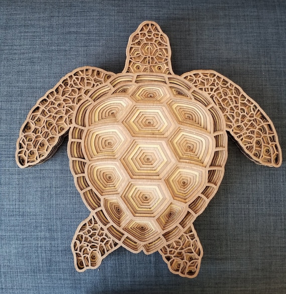 Sea Turtle - Wood Multi-layered Design, 3D Layered Art, Wall and