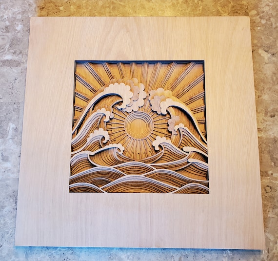 3D, Multi Layered Wood, Japanese Wave Scene. Laser Cut, All