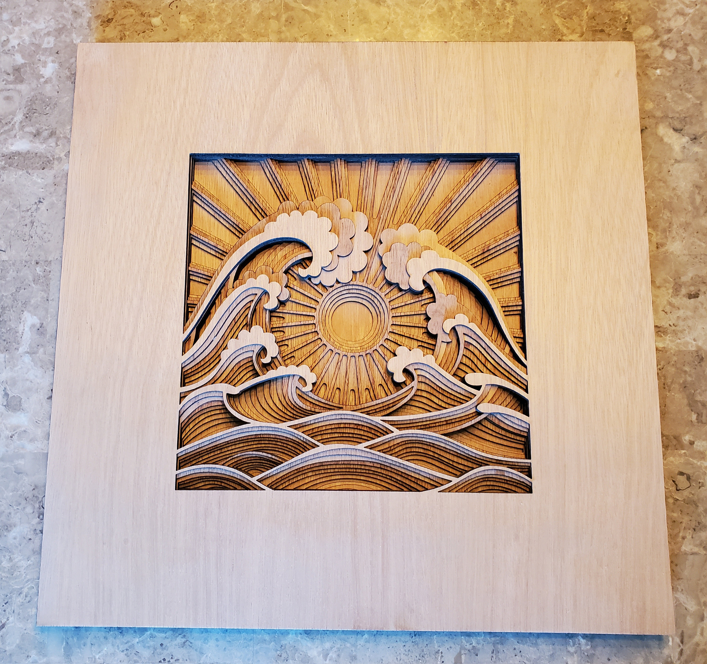 3D, Multi Layered Wood, Japanese Wave Scene. Laser Cut, All