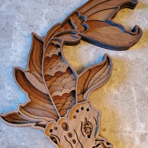 Koi Fish - Wood Multi-Layered Design, 3D Layered Art, Wall and Home Decor, Laser Cut, Laser Cut Wall Art
