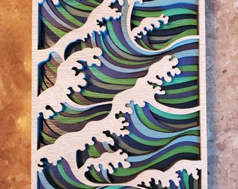 Ocean WAVES  - Wood Multi-layered Design, 3D Layered Art, Wall and Home Decor, Laser Cut Wall Art