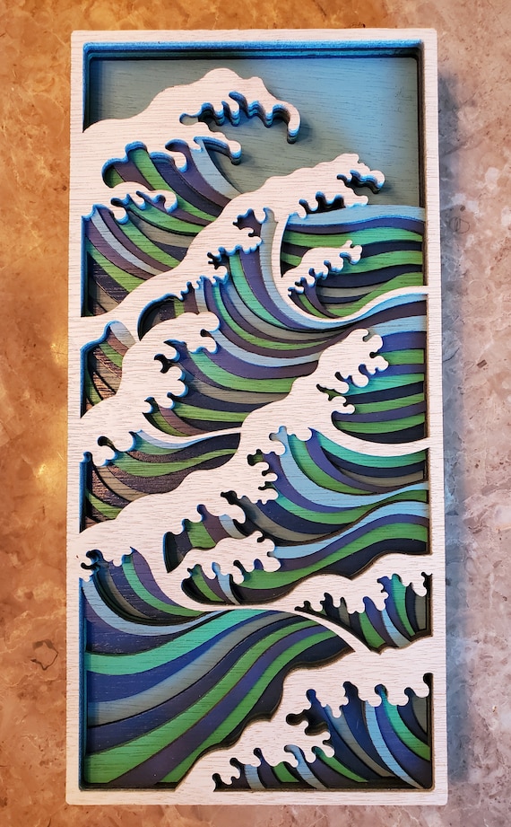 Ocean WAVES - Wood Multi-layered Design, 3D Layered Art