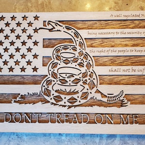 Gadsden Flag, Don&#39;t Tread On Me w/ 2nd amendment - Wood Multi-layered Design, 3D Layered Art, Wall and Home Decor, Laser Cut Wall Art, USA