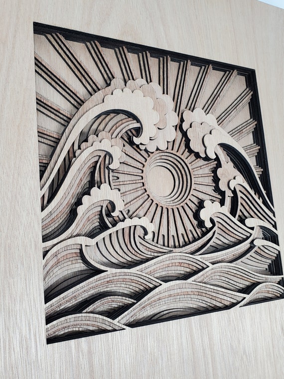 3D, Multi Layered Wood, Japanese Wave Scene. Laser Cut, All