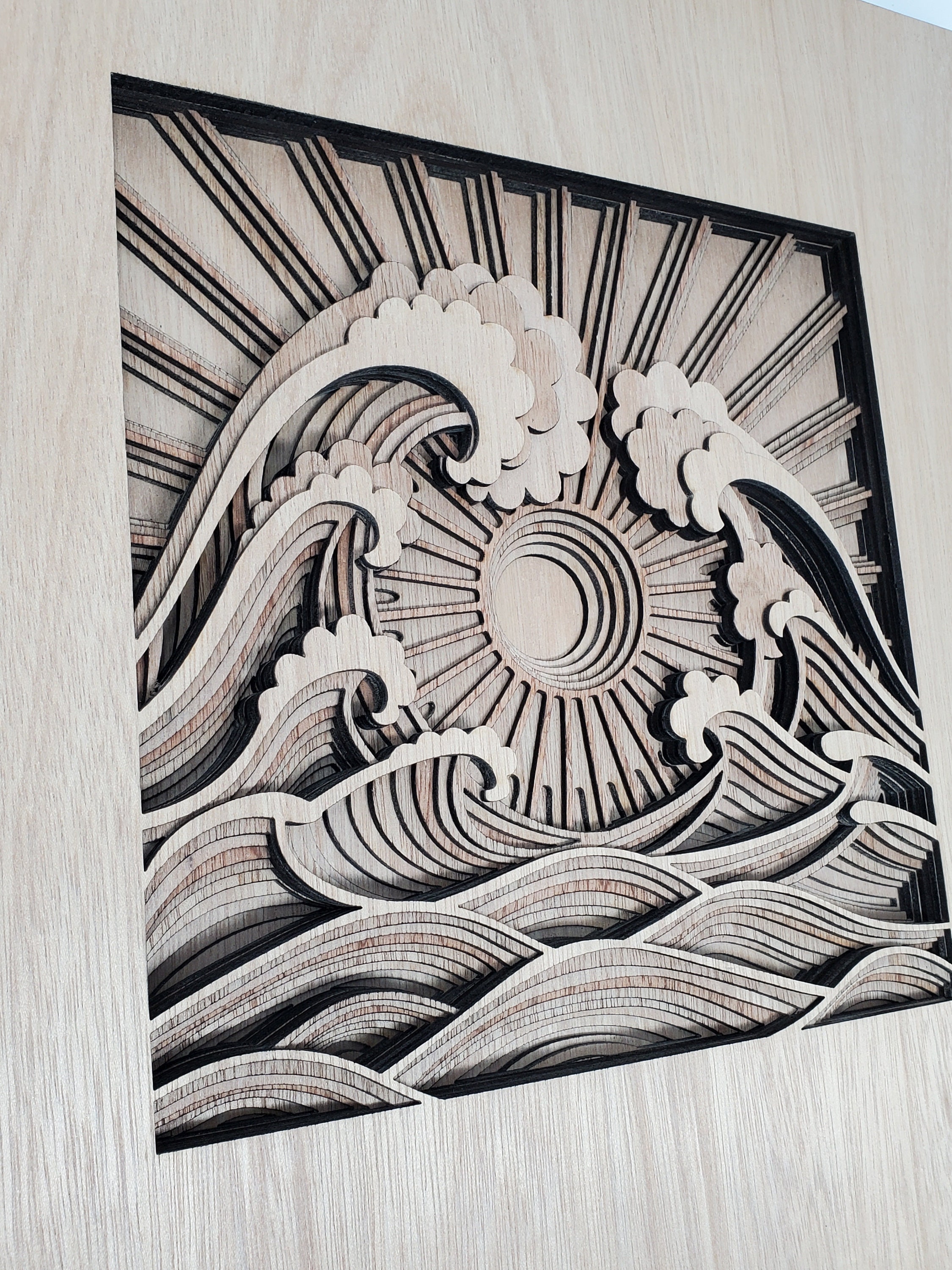 3D, Multi Layered Wood, Japanese Wave Scene. Laser Cut, All