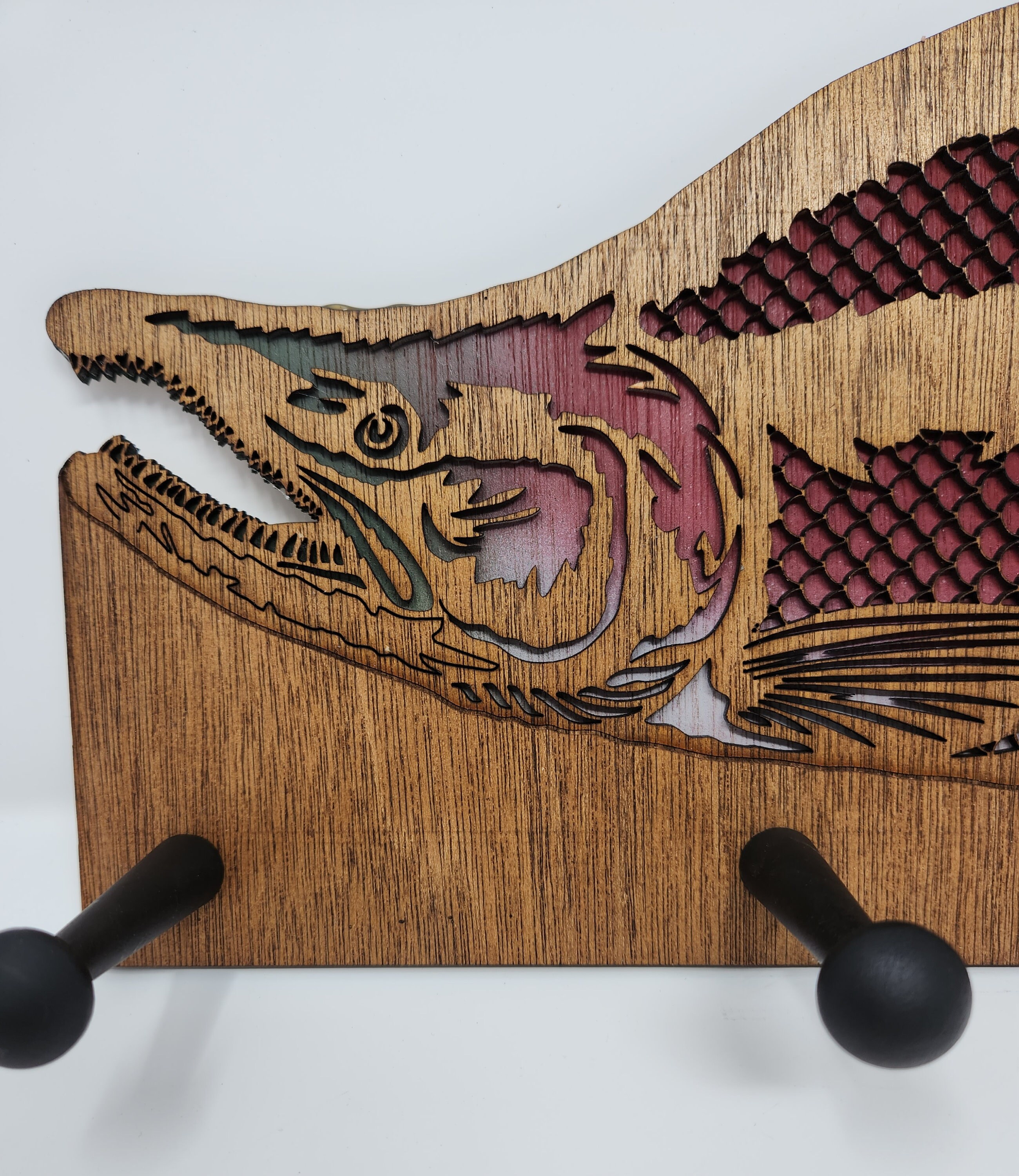 Fish Hat Rack Custom Sockeye Salmon Laser Cut Wooden 5 Peg Hat Rack. Multi-layered ...