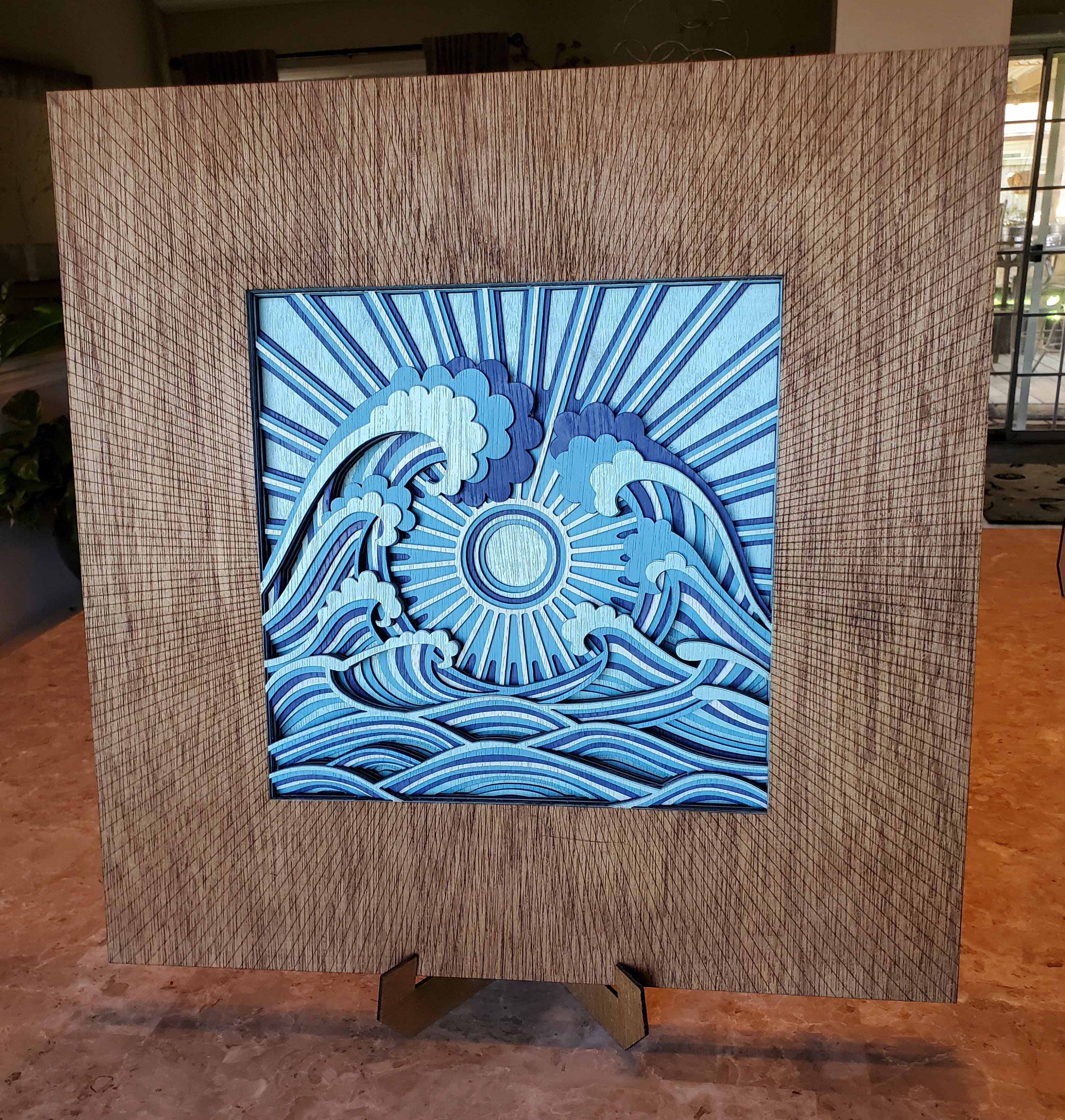 3D, Multi Layered, Japanese Style Wave Scene. Laser Cut and Laser