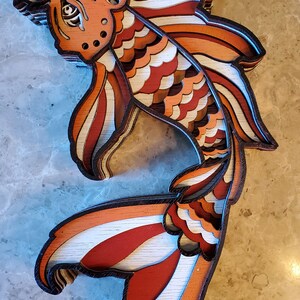 Koi Fish - Wood Multi-Layered Design, 3D Layered Art, Wall and Home Decor, Laser Cut, Laser Cut Wall Art