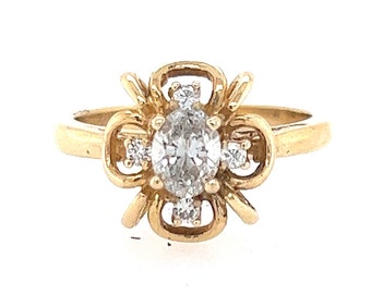 14K Yellow Gold Diamond Engagement Ring Size 5 3/4 US