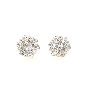 14K White Gold Diamond Flower Stud Earrings: Minimalist Everyday Jewelry