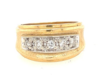 14K Yellow Gold Diamond Wedding Band, Stacking Bezel Setting Band Size 5 3/4 US