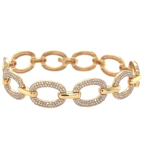 14K Yellow Gold Oval Link Diamond Bracelet - 6.5&quot;