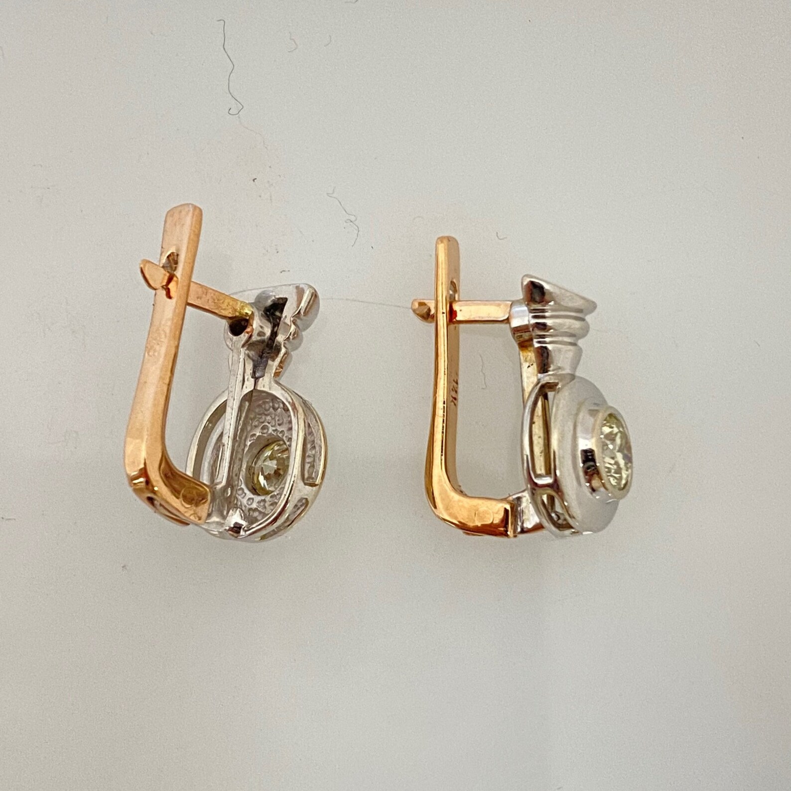 NEW 14K Two Tone Diamond Hinge Back Earrings Diamond Huggie Etsy