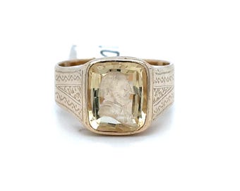 Vintage 10K Gold Intaglio Ring – Carved Citrine Portrait, Size 10, 9g