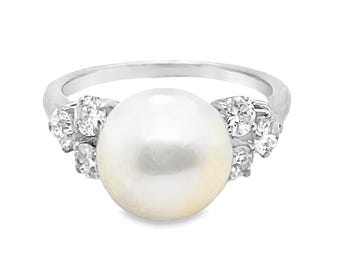 Elegant Platinum Pearl and Diamond Ring .42 CTW Diamonds