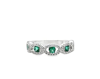 14K White Gold Diamond and Emerald Band