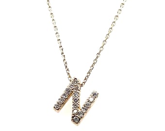 14K Gold Diamond Initial “N” Pendant Necklace – 0.20 CT Floating Letter Charm – 18-Inch Chain