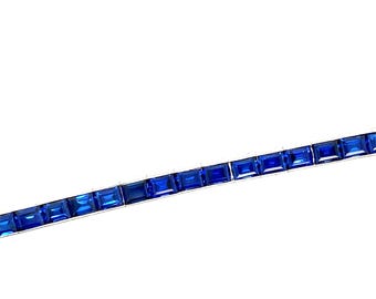 Vintage Platinum Bracelet: Art Deco Style Imitation Sapphire Jewelry