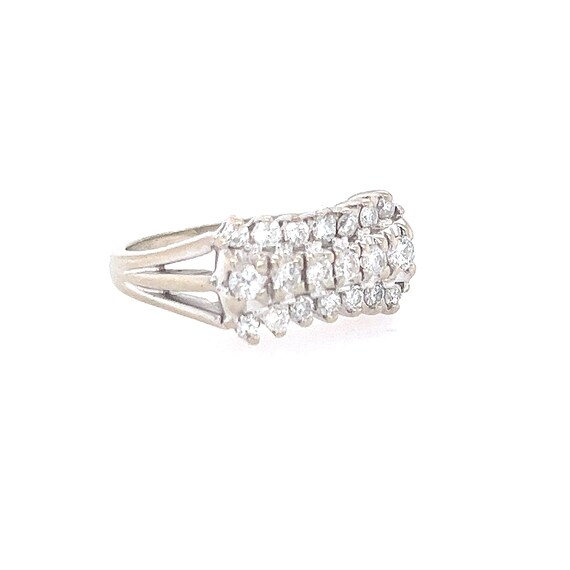 14K White Gold Diamond Cluster Ring, 3 Row Diamon… - image 2