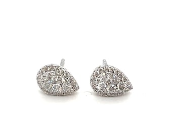 14K White Gold Diamond Pear Shape Cluster Earrings with 0.57ct total diamond weight