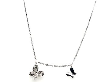 Diamond Butterfly Necklace – 14K White Gold Pavé Pendant – 16-Inch Chain – Dainty Fine Jewelry
