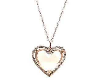 14K Rose Gold Morganite & White Topaz Heart Pendant Necklace – 18-Inch Chain – Dainty Fine Jewelry