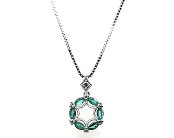 14K White Gold Diamond Pendant with 0.07ct Total Diamond Weight and 0.48ct Emerald