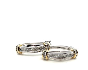 14K Two-Tone Gold Diamond Hoop Earrings