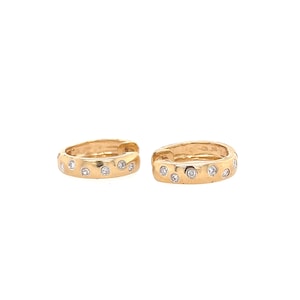 14K Yellow Gold Small Lightweight Diamond Hoop Earrings, Everyday Diamond Hoops, Minimal Huggie Diamond Hoop Earrings