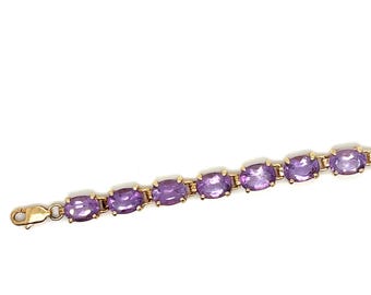 14K Yellow Gold Amethyst Bracelet: February Birthstone, 7.5 Inch