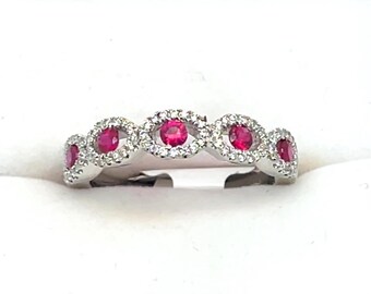 14K White Gold Ruby and Diamond Ring