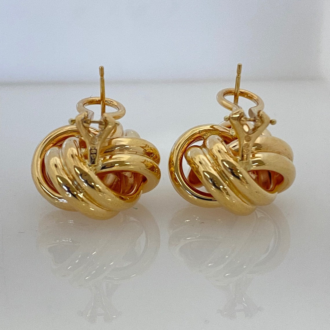 NEW 14K Yellow Gold Large Love Knot Omega Stud Earrings Etsy